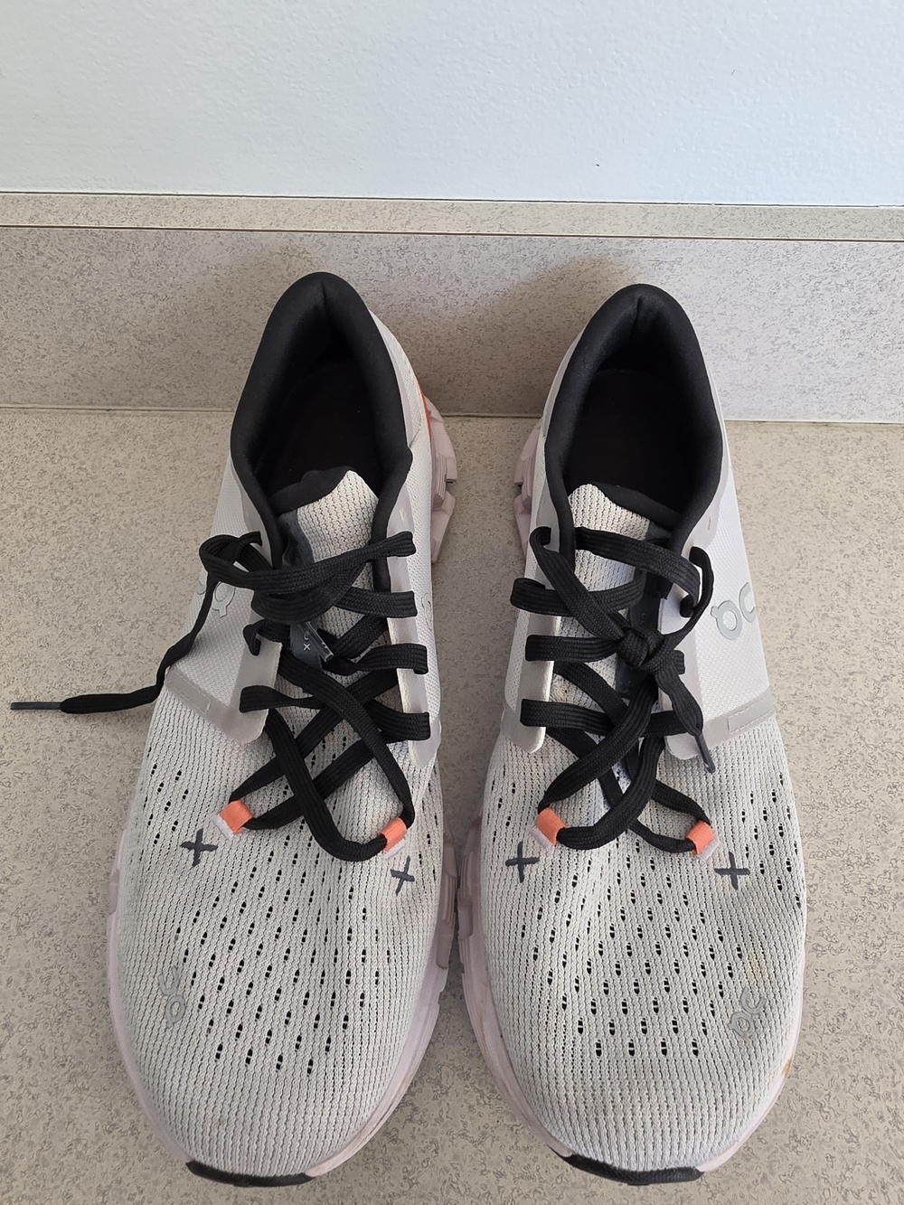 Women's White & Black Athletic Running Shoes with Coral Accents
